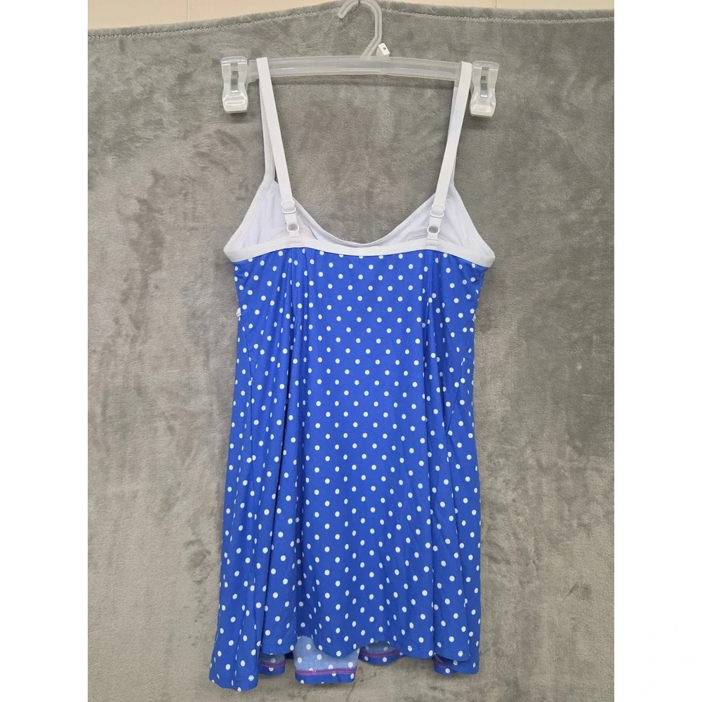 Beach House Blue White Polka Dot Swim Dress One Piece Size 12 Modest Swimsuit
